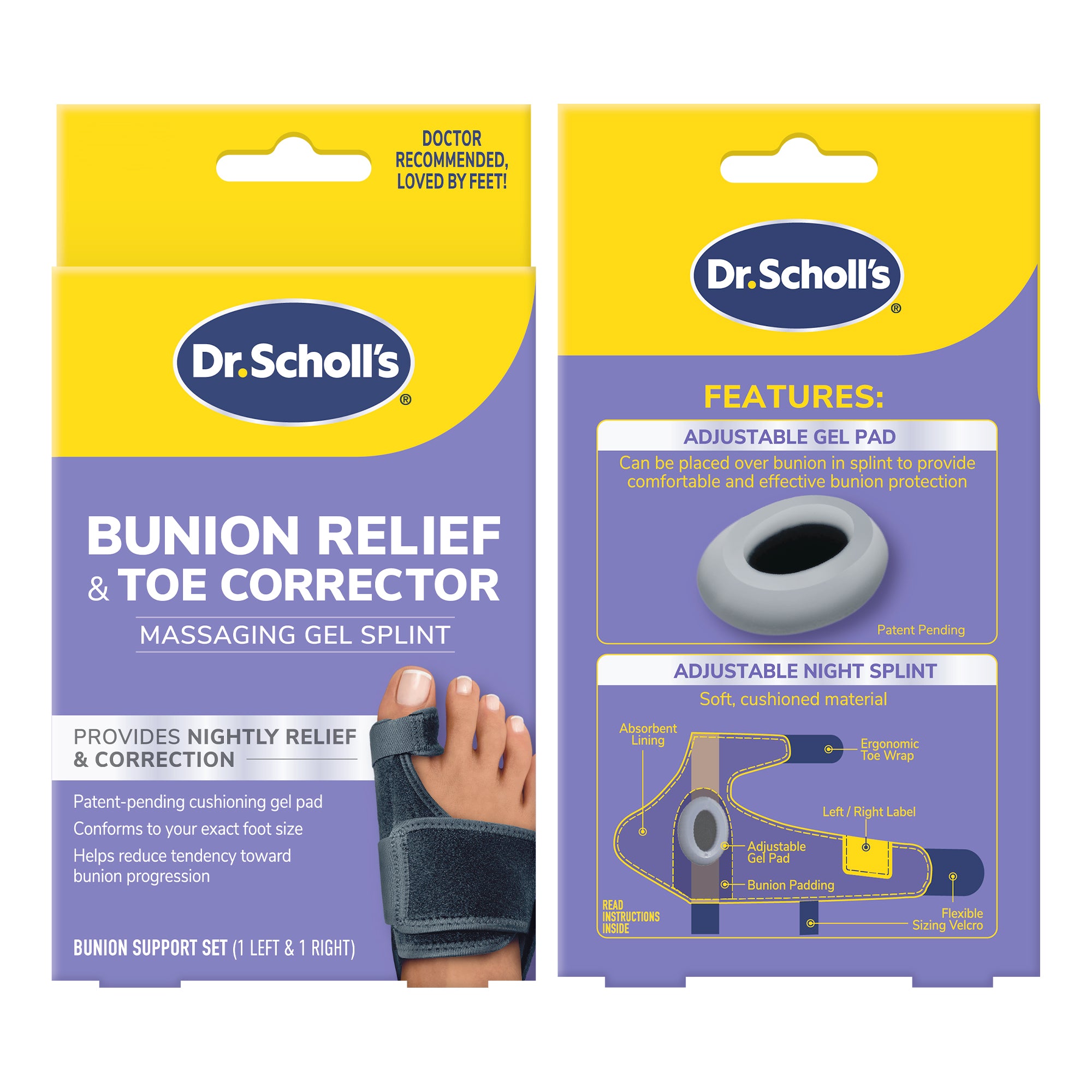 แผ่นเจลแบบปรับได้ สำหรับผู้ที่มีภาวะนิ้วหัวแม่เท้าเอียง Dr.Scholls Bunion Relief and Toe Corrector Massaging Gel Splint - Scholl Shoes Thailand