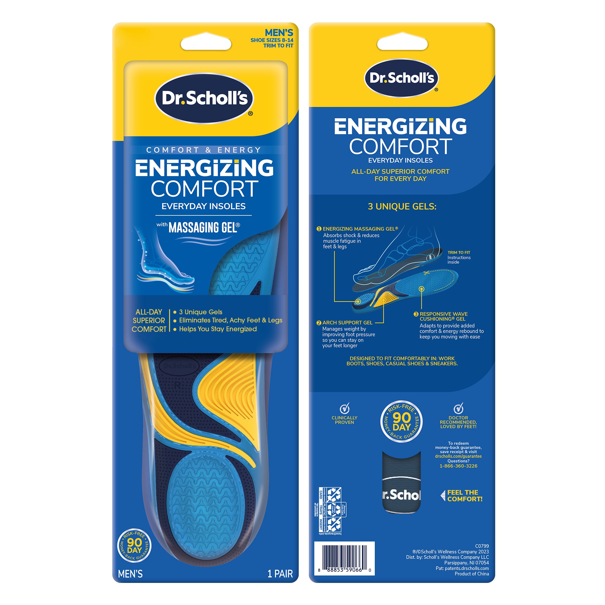 แผ่นรองเท้า เพื่อความสบายเท้าตลอดวัน Dr.Scholls Comfort & Energy Energizing Comfort Everyday Insoles with Massaging Gel - Scholl Shoes Thailand