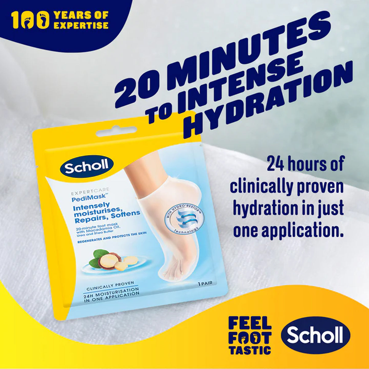 มาส์กเท้า สำหรับเท้าแห้ง สูตร แมคคาเดเมีย ออยล์ Scholl Nourish Pedimask Macadamia Oil - Scholl Shoes Thailand