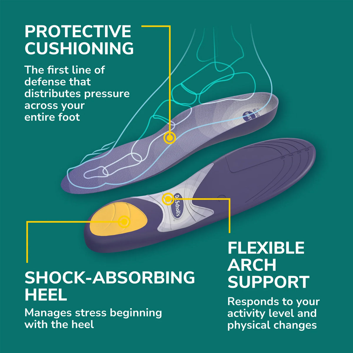 แผ่นรองเท้า สำหรับป้องกันอาการปวดตามร่างกายส่วนล่าง Dr.Scholls Prevention Prevent Pain Protective Insoles - Scholl Shoes Thailand
